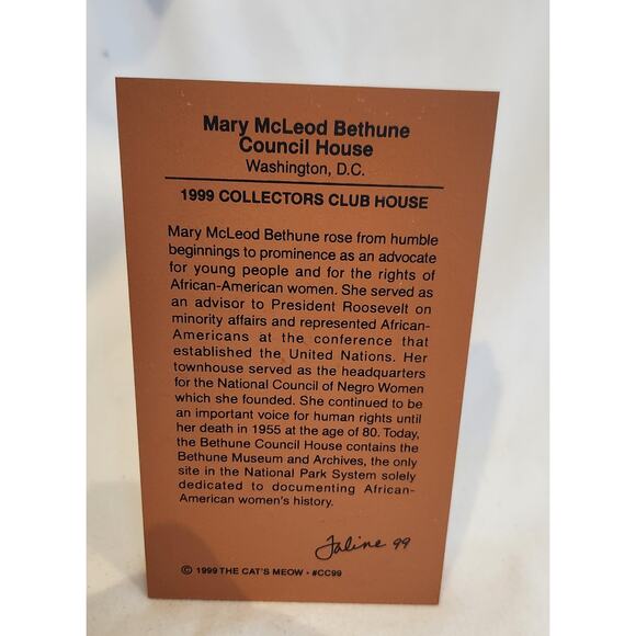 Cat’s Meow 1999 Collectors Club Mary McLeod Bethune Council House Washington DC - Picture 2 of 2